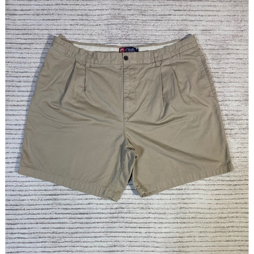 Chaps Mens Pleated Chino Shorts Tan Khaki 100% Cotton Size 40 HG-52